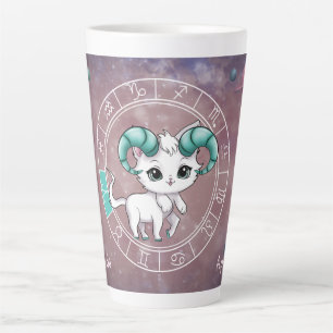 Zodiac Aries Cute Cat Wheel Planet Astrology Latte Mug