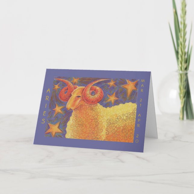 Zodiac Aries 'Happy Birthday' greetings card (Front)