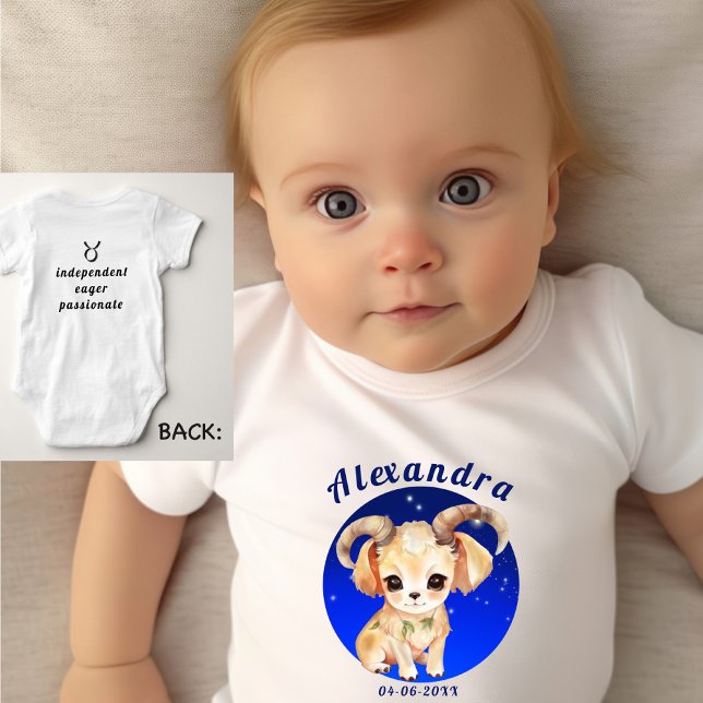 Zodiac Aries Name Birthdate Traits front back Baby Bodysuit (Creator Uploaded)