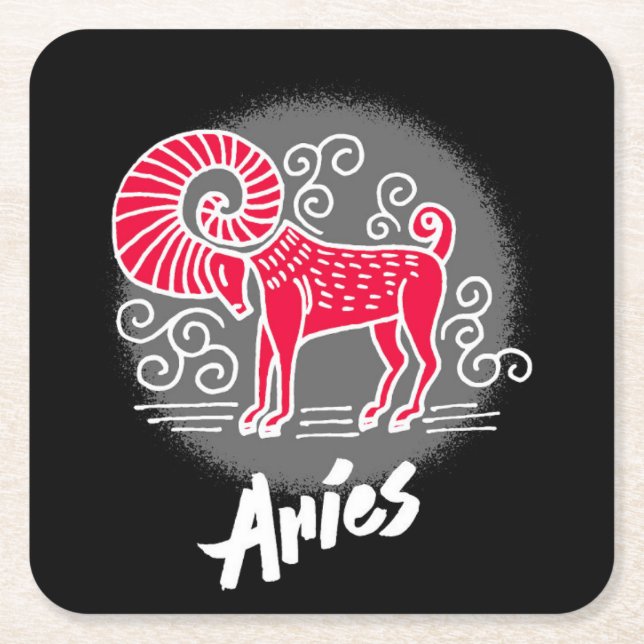 Zodiac Aries Square Paper Coaster (Front)
