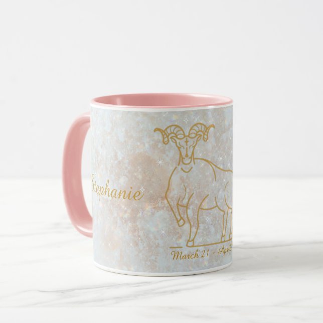 Zodiac Aries Star Sign Cosmic Monogram Glitter Mug (Front Left)
