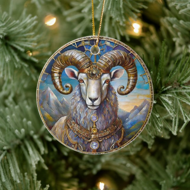 Zodiac - Aries The Ram Ceramic Tree Decoration (Tree)