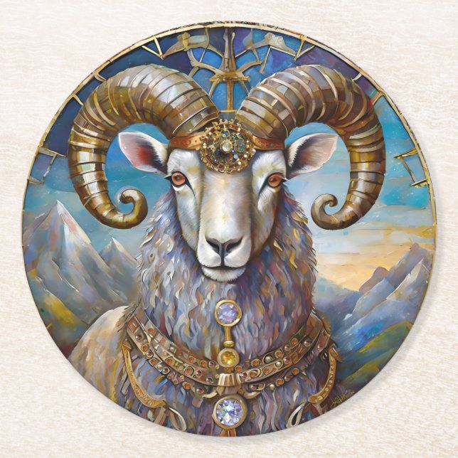 Zodiac - Aries The Ram  Round Paper Coaster (Front)