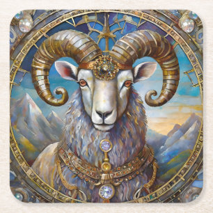 Zodiac - Aries The Ram  Square Paper Coaster
