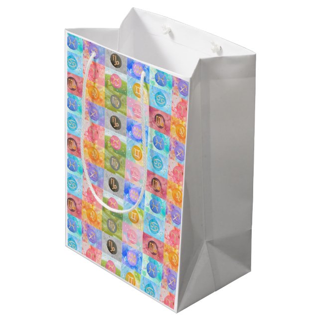 Zodiac Astrological Signs Birthday Art Medium Gift Bag (Back Angled)