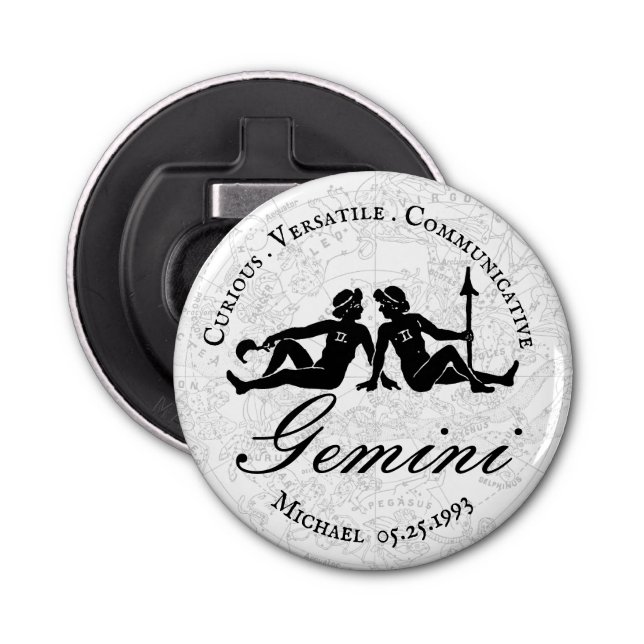Zodiac Astrology Gemini Character White Custom Bottle Opener (Front)