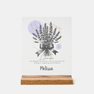 Zodiac Birth Flower Personalized Gemini Gift Acrylic Sign