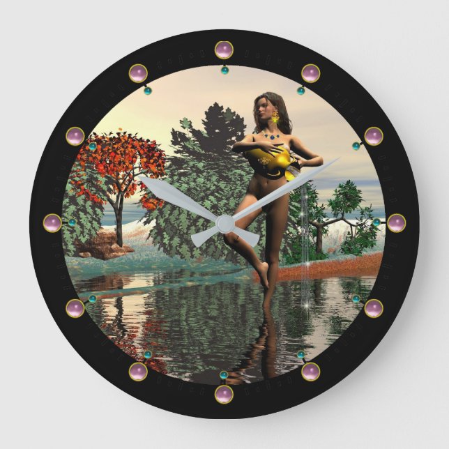 ZODIAC BIRTHDAY SIGNS /AQUARIUS Pink Gems Large Clock (Front)