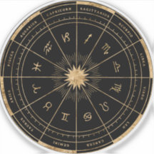 Zodiac Black & Gold Round Die-Cut Vinyl Sticker