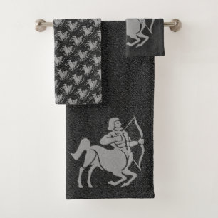 Zodiac Black Grey Star Sign Sagittarius Horse Man Bath Towel Set
