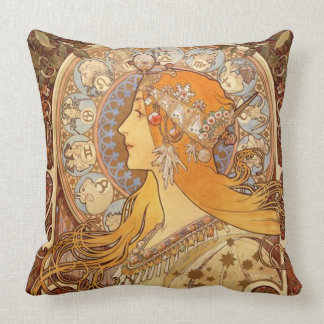 Zodiac by Alphonse Mucha Cushion