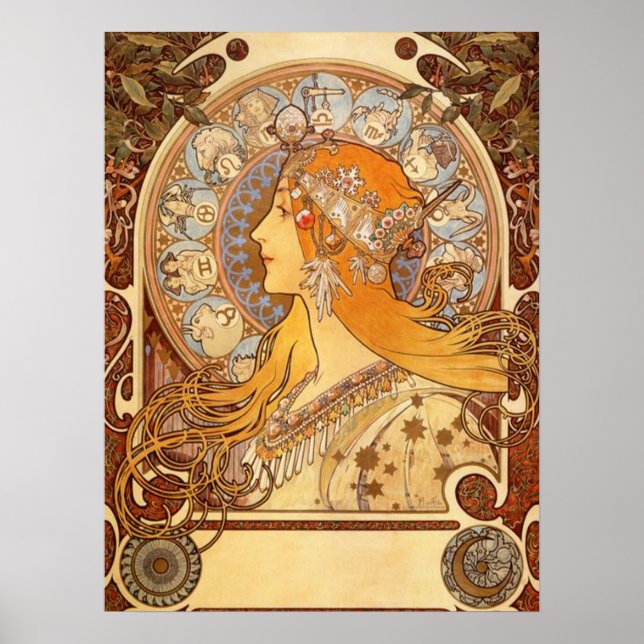 Zodiac by Alphonse Mucha Poster (Front)