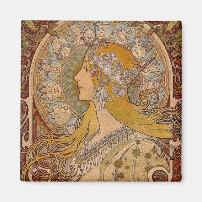 Zodiac By Mucha Magnet (Front)