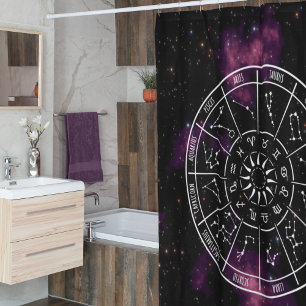 Zodiac Calendar Shower Curtain   Astrology Symbols