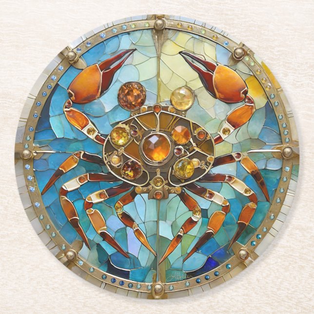 Zodiac - Cancer The Crab Round Paper Coaster (Front)