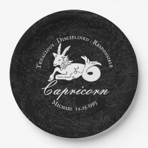 Zodiac Capricorn Astrology Black White Vintage Paper Plate