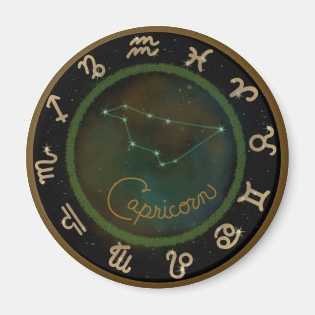 Zodiac Capricorn constellation circle magnet (Front)