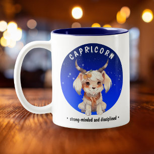 Zodiac Capricorn Cute Watercolor custom name date Two-Tone Coffee Mug