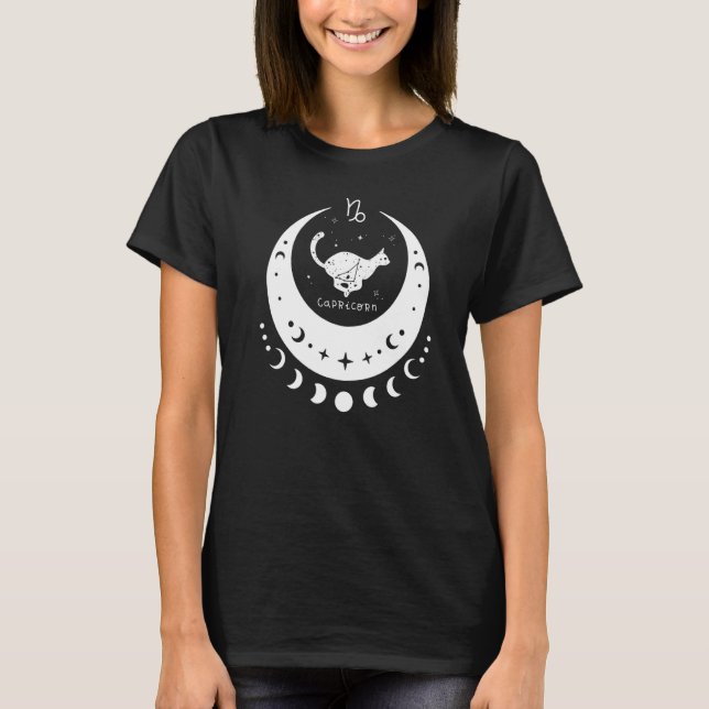 Zodiac Capricorn Horoscope Astrology Sign Cat Cres T-Shirt (Front)