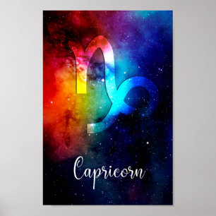 Zodiac : Capricorn Space Rainbow Poster