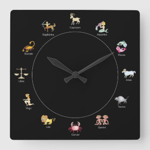 Zodiac Cartoon Symbol Square Wall Clock