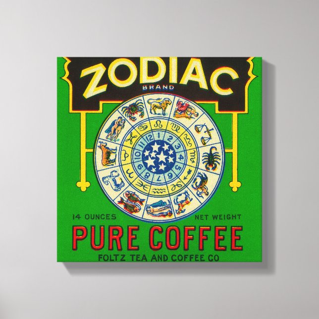 Zodiac Coffee LabelNew Orleans, LA Canvas Print (Front)