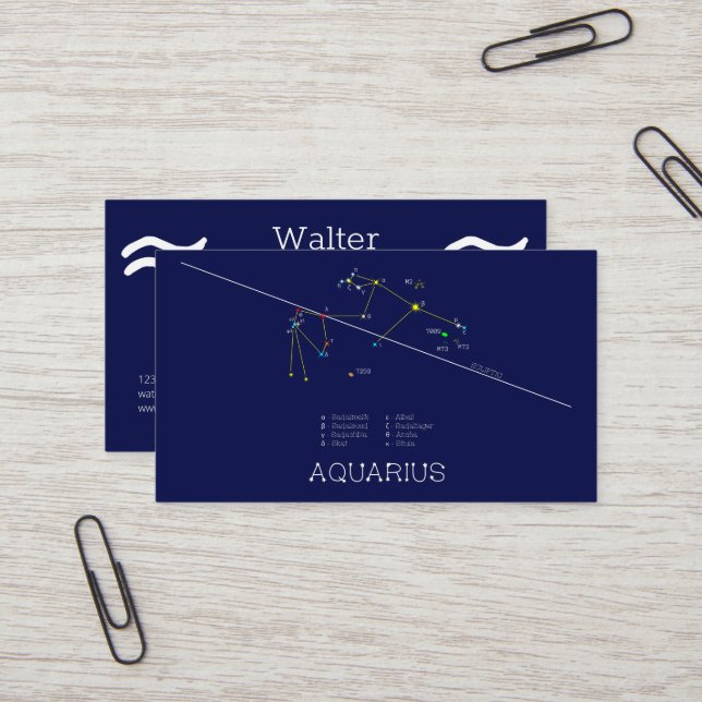 Zodiac Constellation Aquarius Business Card (Front/Back In Situ)
