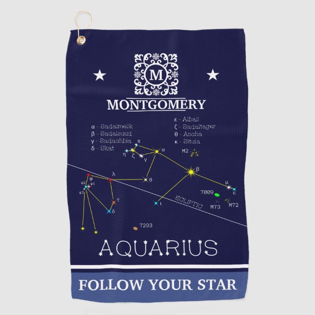 Zodiac Constellation Aquarius Golf Towel (Front)