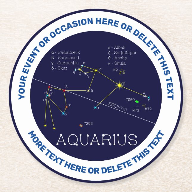 Zodiac Constellation Aquarius Round Paper Coaster (Front)