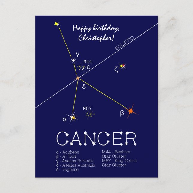 Zodiac Constellation Cancer Postcard (Front)