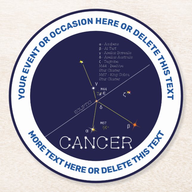 Zodiac Constellation Cancer Round Paper Coaster (Front)