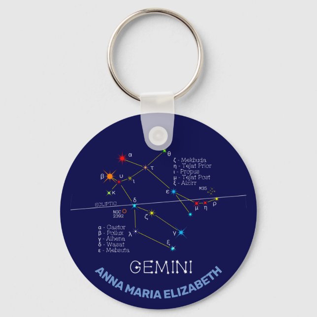 Zodiac Constellation Gemini Key Ring (Front)