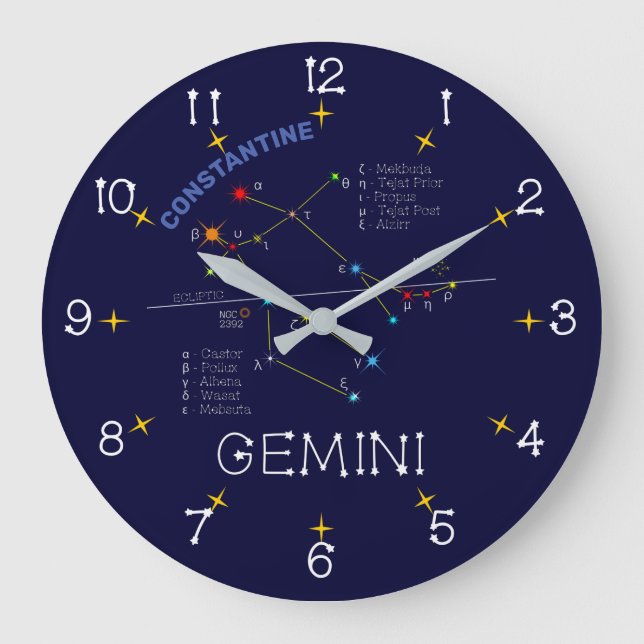 Zodiac Constellation Gemini Large Clock (Front)