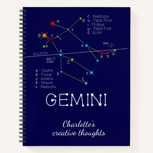Zodiac Constellation Gemini Notebook (Front)
