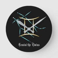 Zodiac Constellation Gemini Round Clock