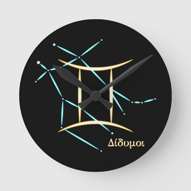 Zodiac Constellation Gemini Round Clock (Front)