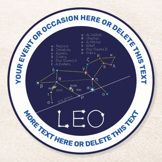 Zodiac Constellation Leo Round Paper Coaster (Front)