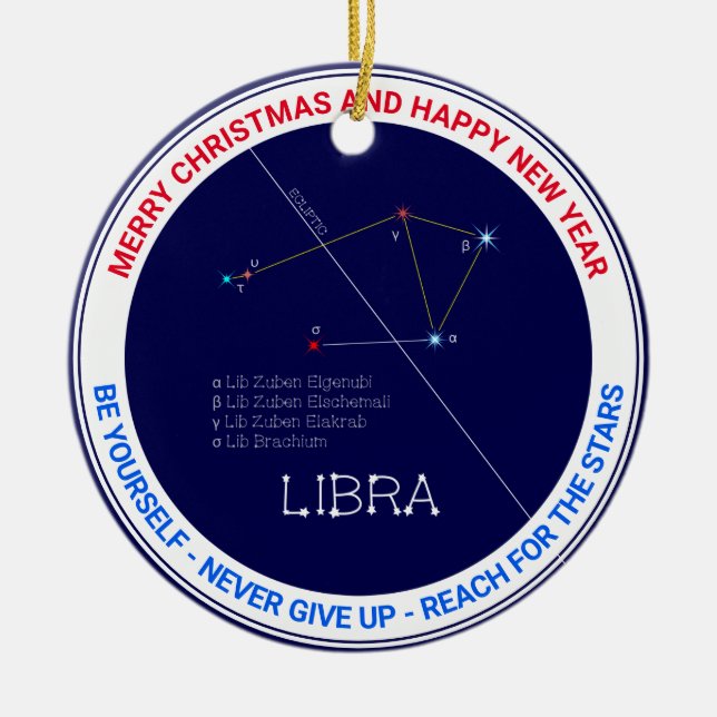 Zodiac Constellation Libra Ceramic Tree Decoration (Front)