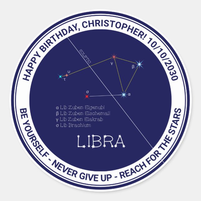 Zodiac Constellation Libra Classic Round Sticker (Front)