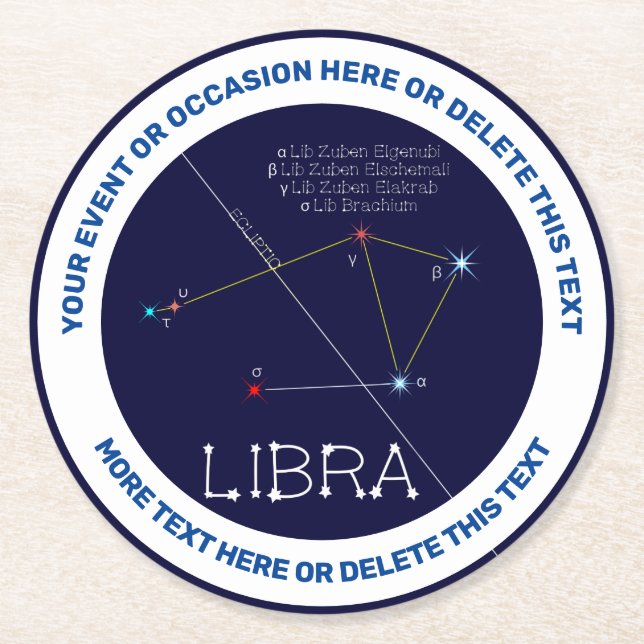 Zodiac Constellation Libra Round Paper Coaster (Front)