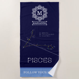 Zodiac Constellation Pisces Beach Towel