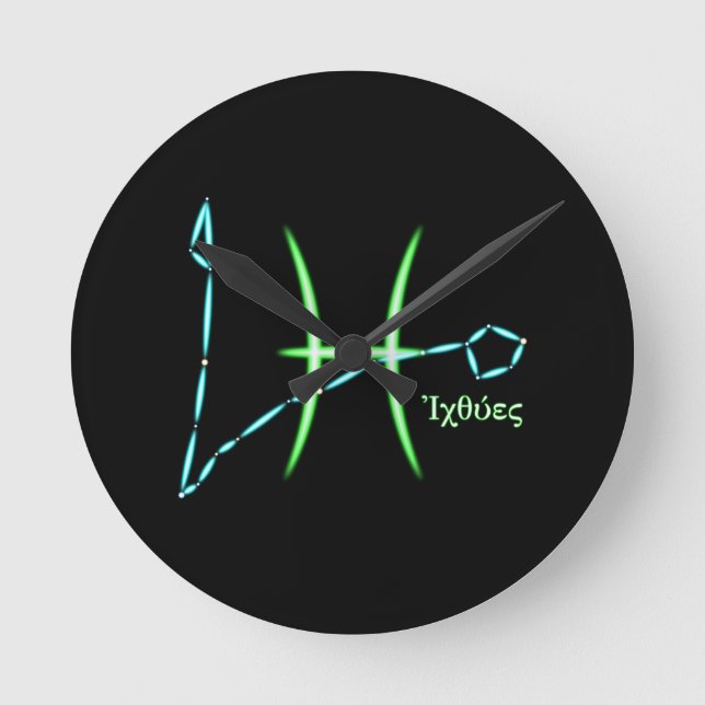 Zodiac Constellation Pisces Round Clock (Front)