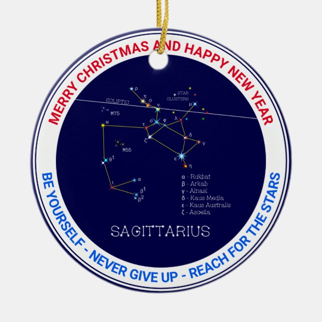 Zodiac Constellation Sagittarius Ceramic Tree Decoration (Front)