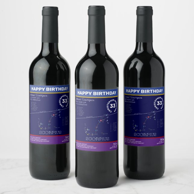 Zodiac Constellation Scorpius Wine Label (Bottles)