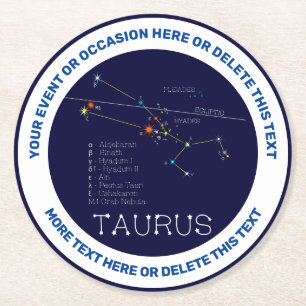 Zodiac Constellation Taurus Round Paper Coaster