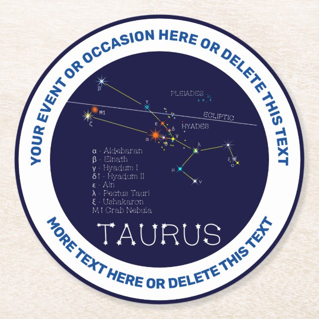 Zodiac Constellation Taurus Round Paper Coaster (Front)
