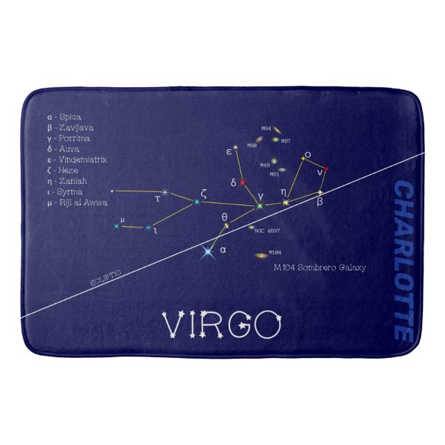Zodiac Constellation Virgo Bath Mat (Front)