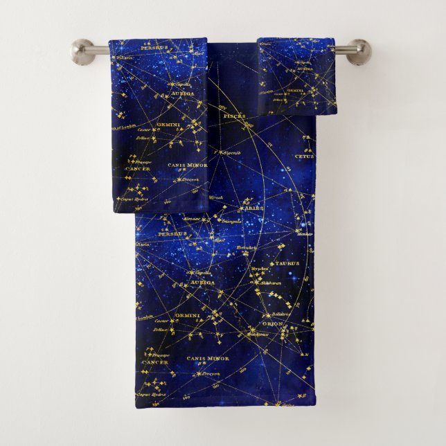 Zodiac Constellations Galaxy Bath Towel Set (Insitu)