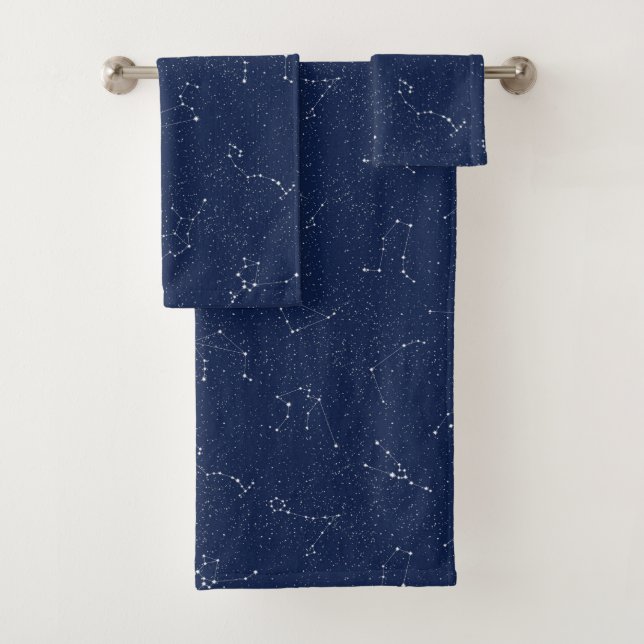 Zodiac Constellations with a Dark Blue Starry Sky Bath Towel Set (Insitu)