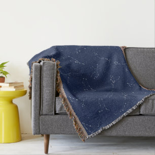 Zodiac Constellations with a Dark Blue Starry Sky Throw Blanket